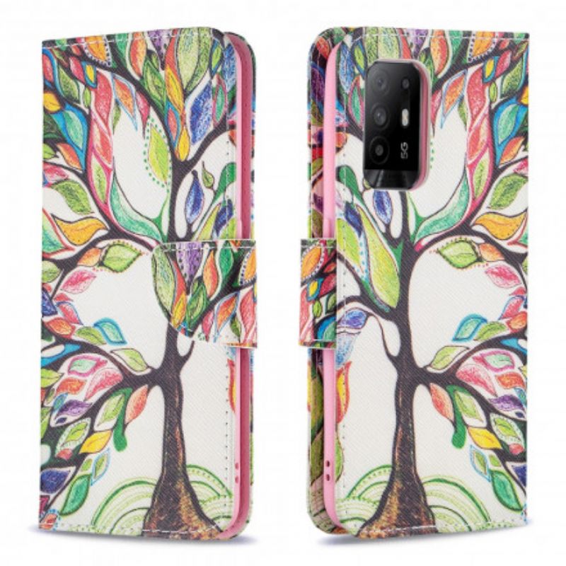 Kožené Puzdro Oppo A94 5G Farebný Strom