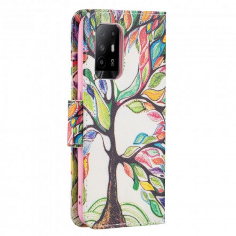 Kožené Puzdro Oppo A94 5G Farebný Strom