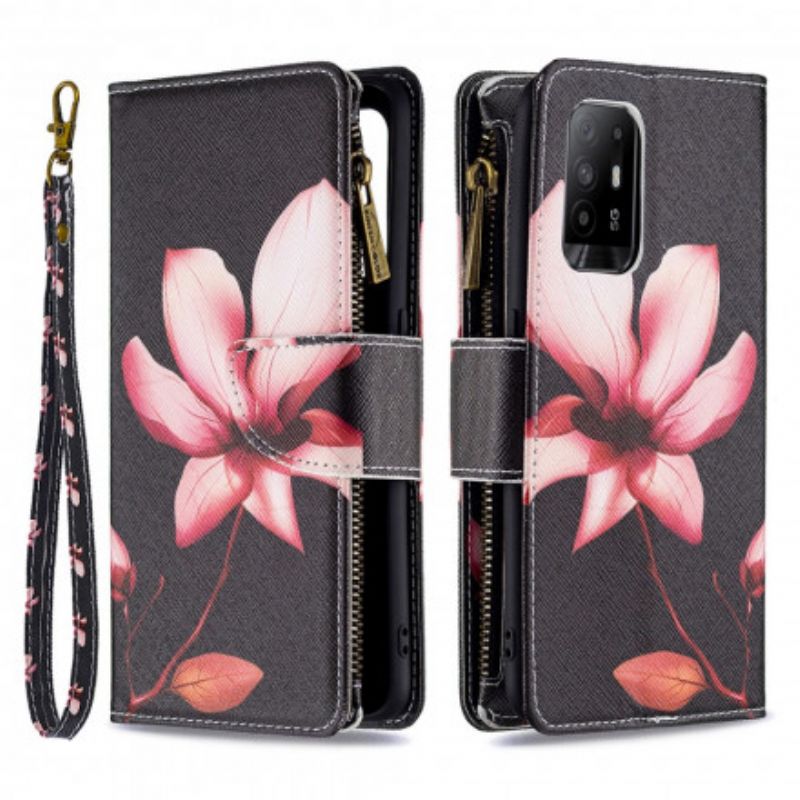 Kožené Puzdro Oppo A94 5G Kvetinové Vrecko Na Zips