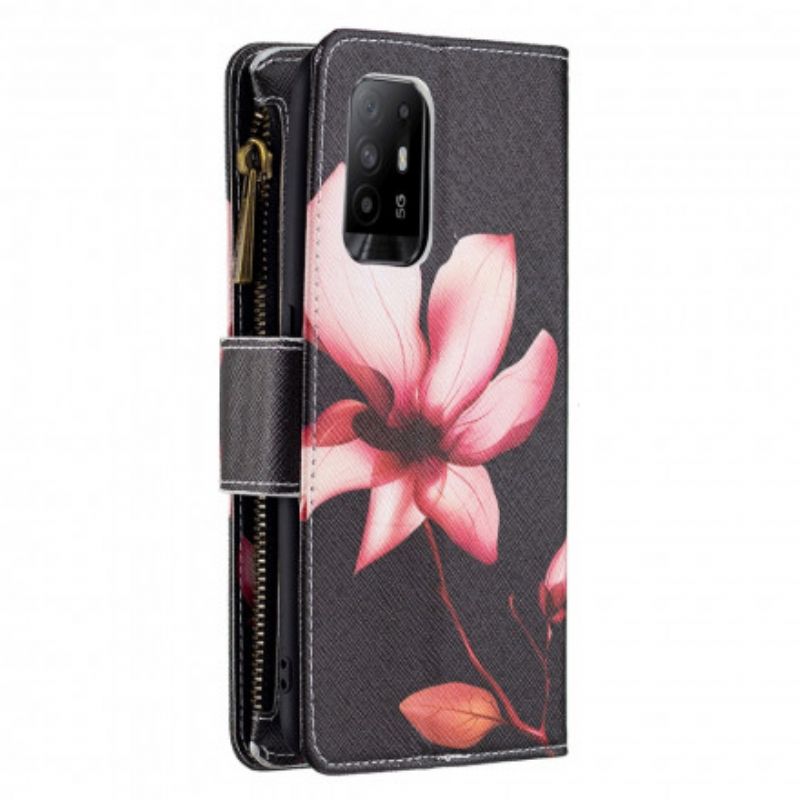 Kožené Puzdro Oppo A94 5G Kvetinové Vrecko Na Zips