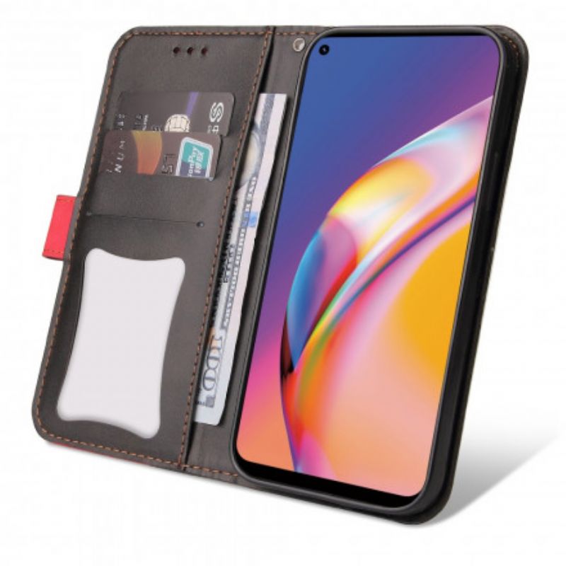 Peňaženkový Kryt Oppo A94 5G Farebná Dvojfarebná Umelá Koža