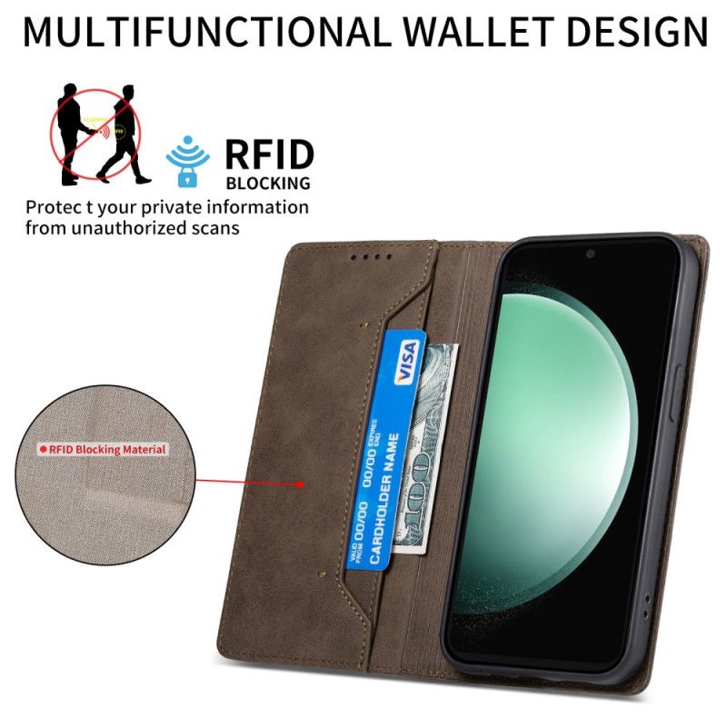 Kožené Puzdro Na Samsung Galaxy S24 Fe Technológia Blokovania Rfid Prípadu S Retro Efektom