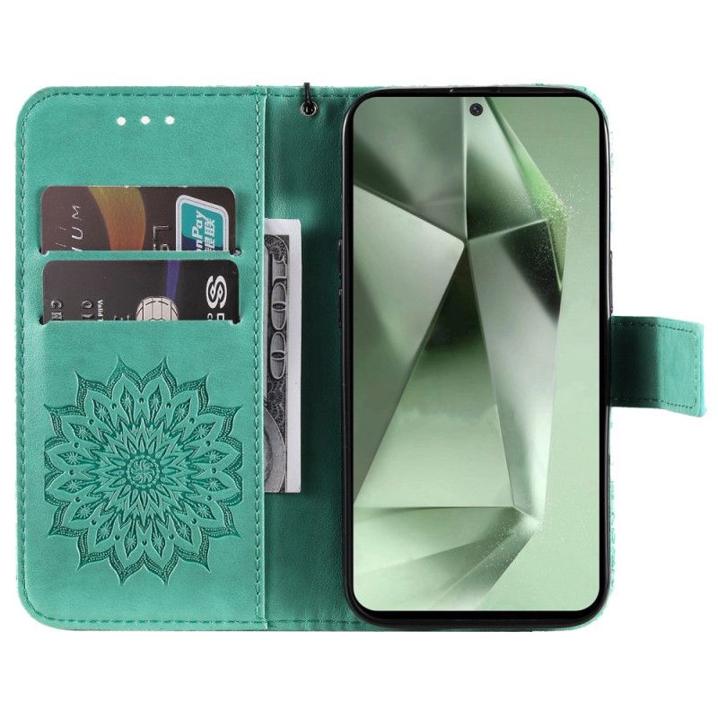Kožené Puzdro Samsung Galaxy S24 Fe Dizajn Popruhu Slnečnica