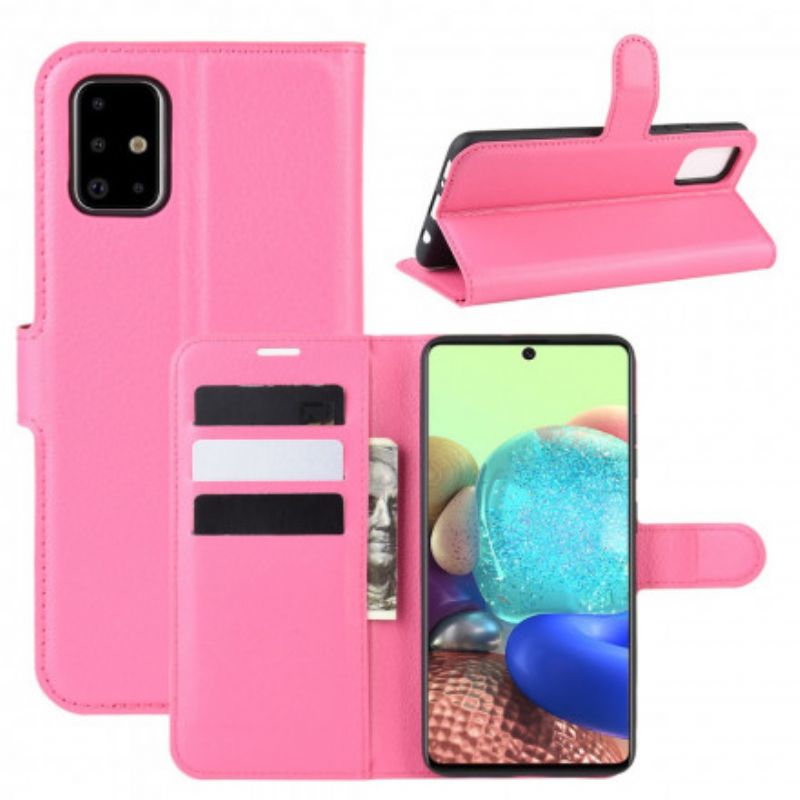 Peňaženkový Kryt Samsung Galaxy A71 5G Klasický Kožený Efekt Litchi