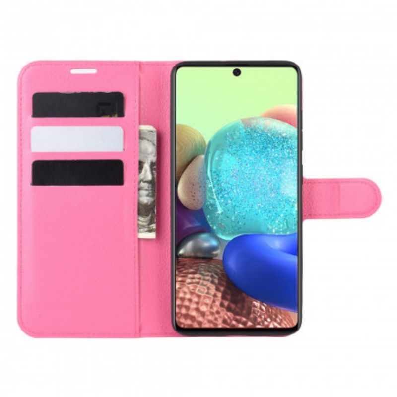 Peňaženkový Kryt Samsung Galaxy A71 5G Klasický Kožený Efekt Litchi