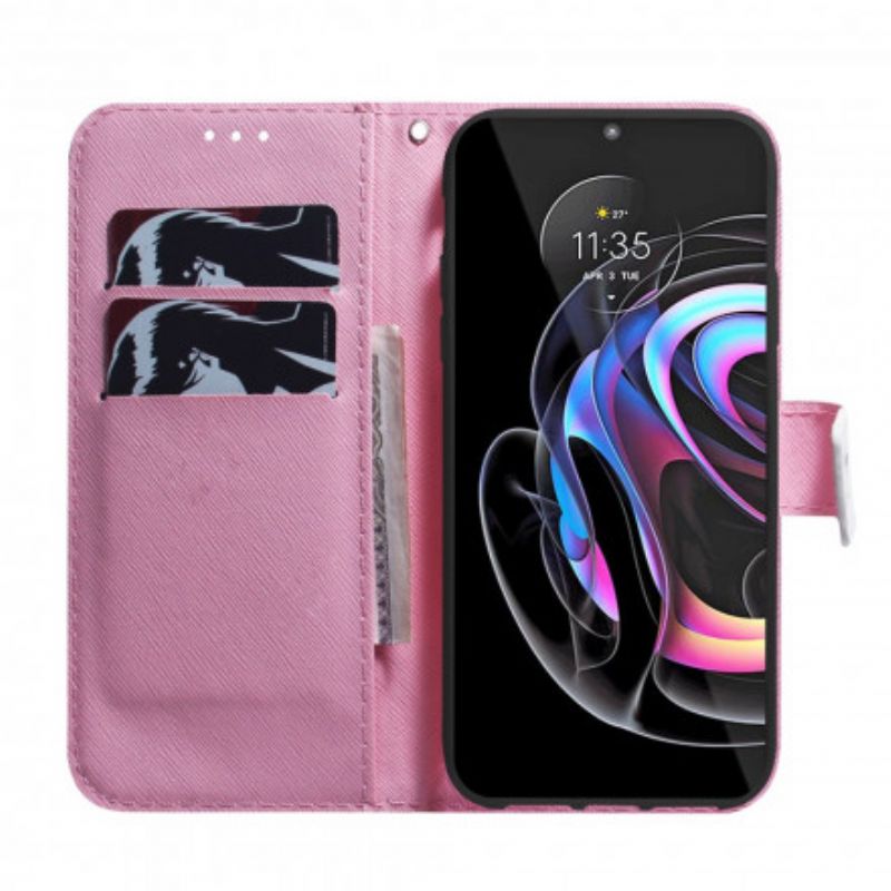 Peňaženkový Kryt Motorola Edge 20 Pro Kvet Dusty Pink