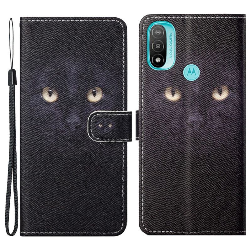 Kožené Puzdro Moto G71 5G Strappy Black Cat Eyes