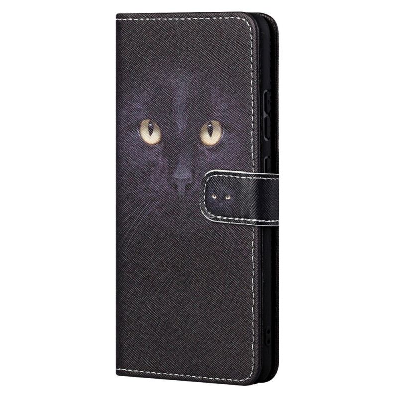 Kožené Puzdro Moto G71 5G Strappy Black Cat Eyes