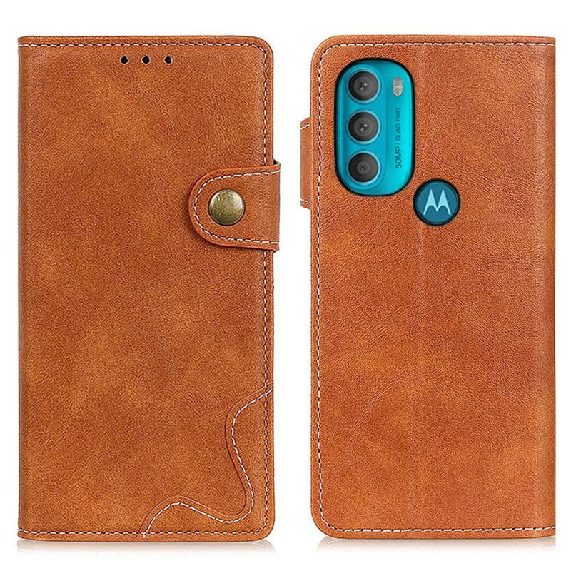 Kožené Puzdro Moto G71 5G Umelecké Šitie Tlačidlo