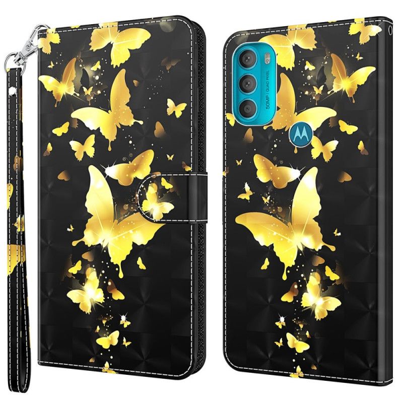 Kožené Puzdro Moto G71 5G Žlté Motýle