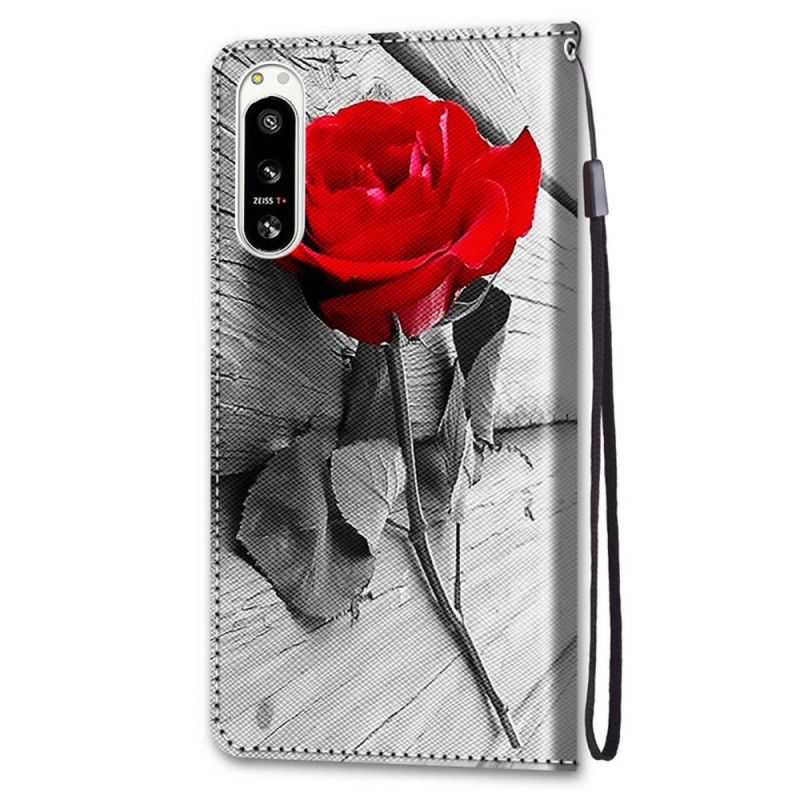 Kožené Puzdro Sony Xperia 5 IV Kvetinová S Remienkom