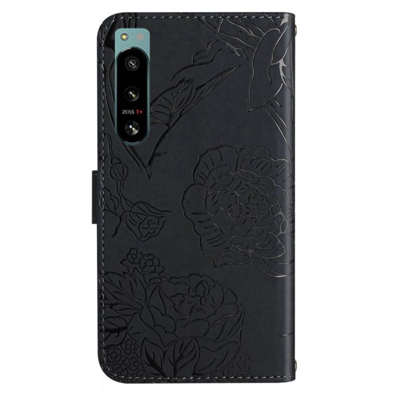 Kožené Puzdro Sony Xperia 5 IV Motýle So Šnúrkou