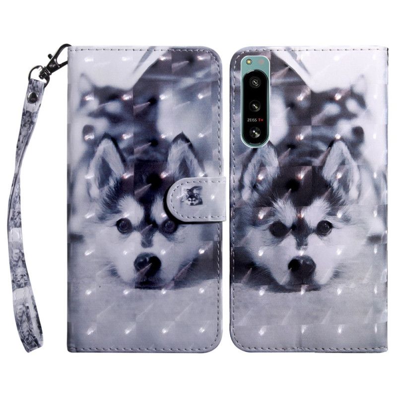 Peňaženkový Kryt Sony Xperia 5 IV Husky Pes S Lanyardom