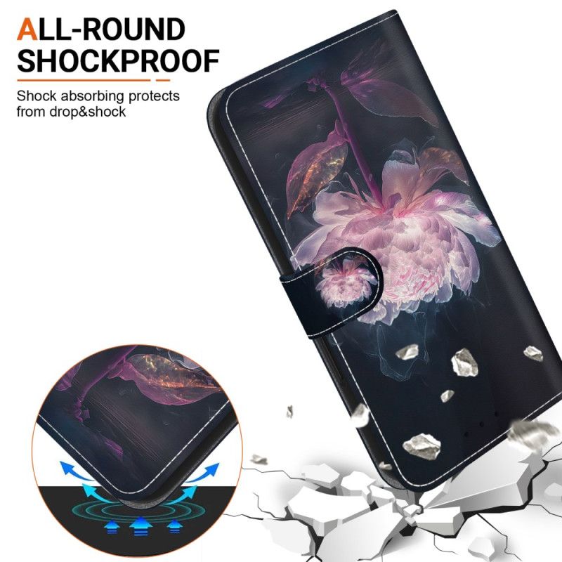 Kožené Puzdro Motorola Edge 50 Pro Kryt Na Mobil Fialová Pivónia S Remienkom