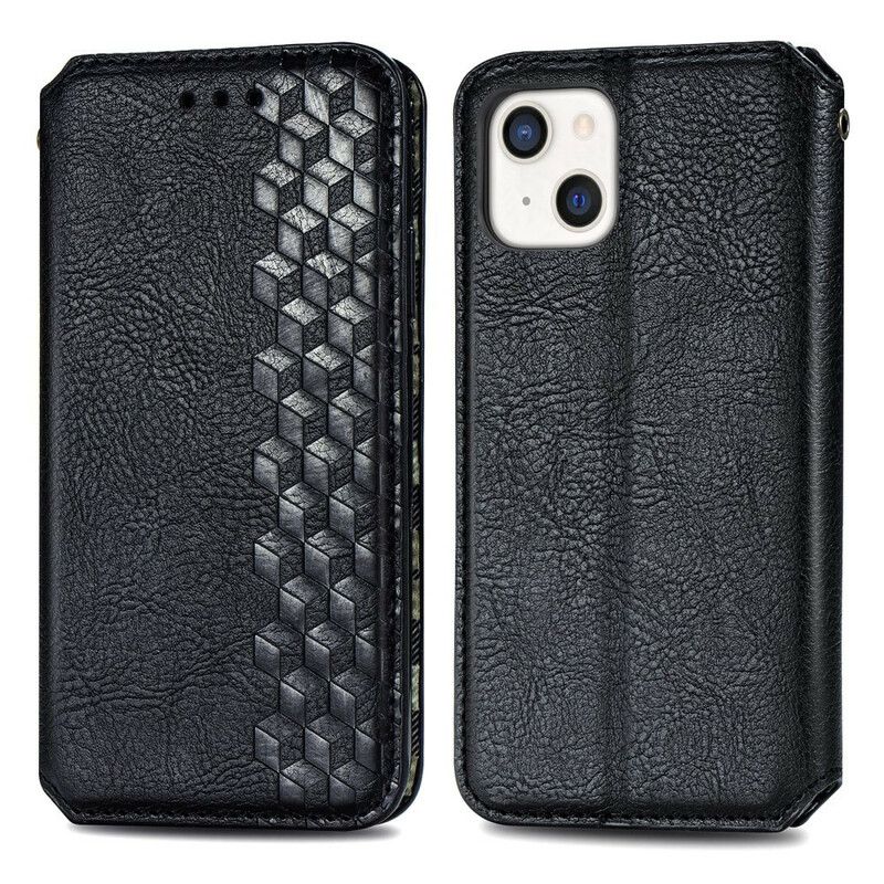 Flipové Puzdro iPhone 13 Mini Kožené Puzdro Textúra Diamantového Efektu Kože