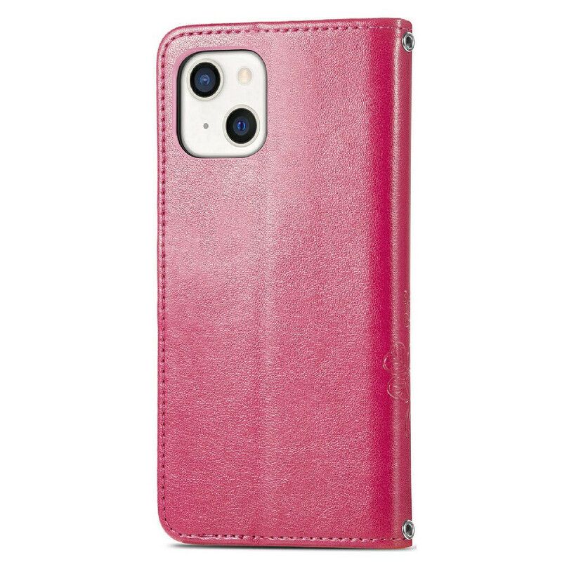 Flipové Puzdro iPhone 13 Mini Popruh Na Motýle A Kvety