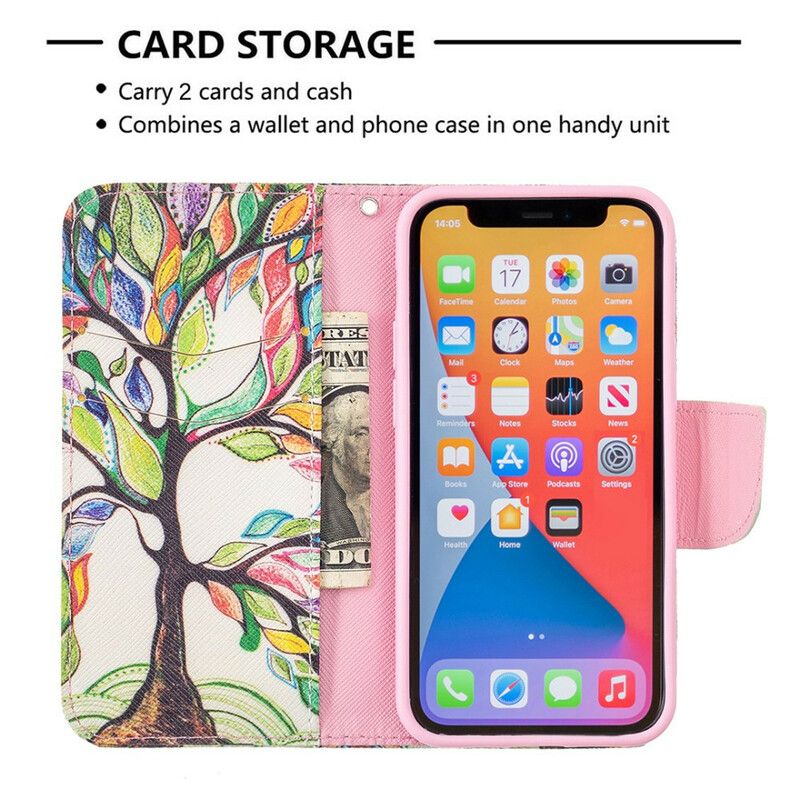 Kožené Puzdro iPhone 13 Mini Farebný Strom