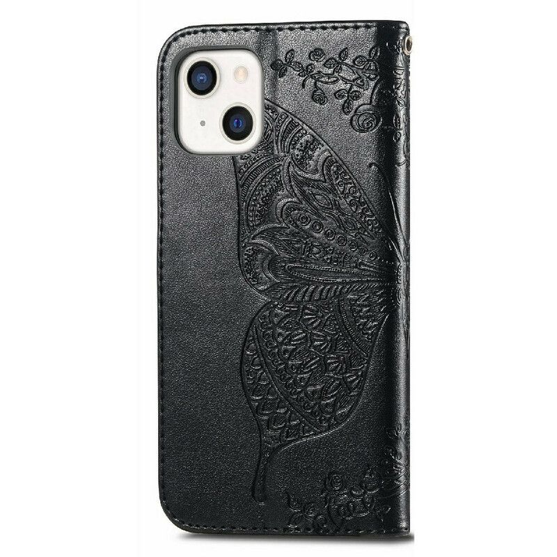 Kožené Puzdro iPhone 13 Mini Polovičné Motýle