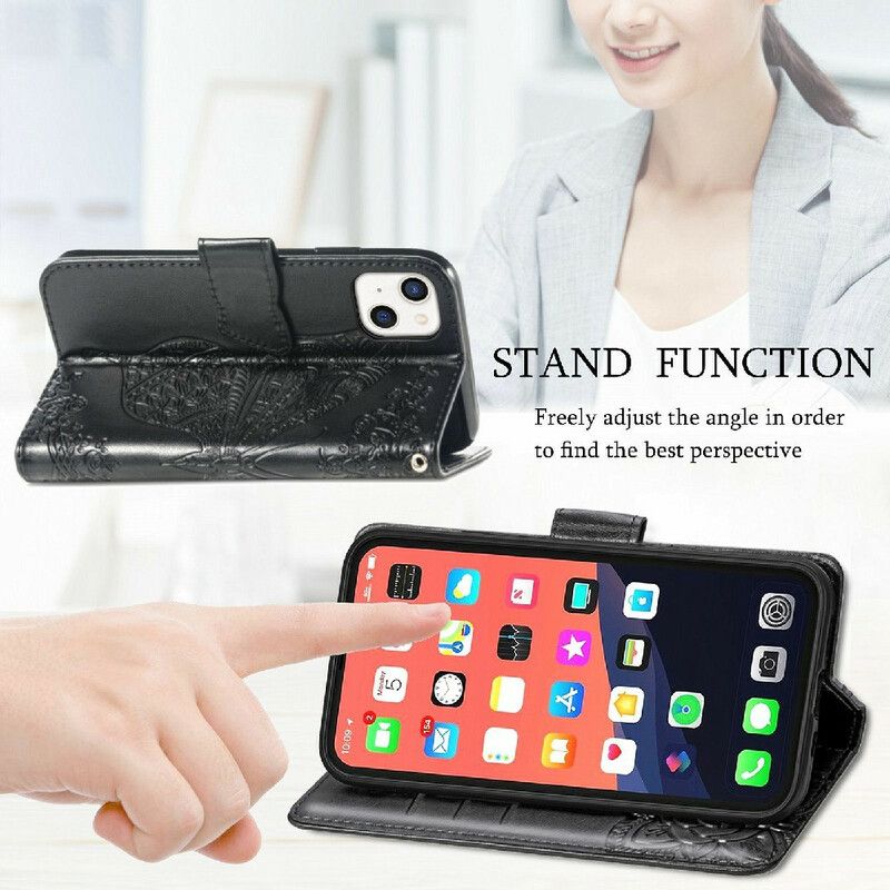 Kožené Puzdro iPhone 13 Mini Polovičné Motýle