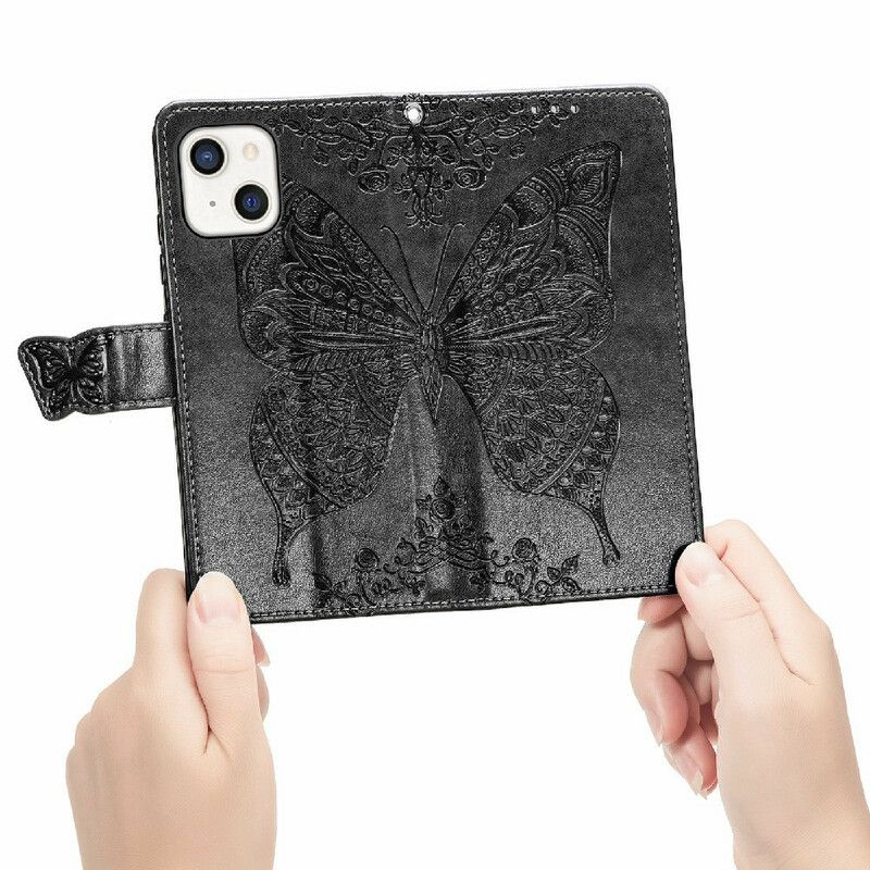 Kožené Puzdro iPhone 13 Mini Polovičné Motýle