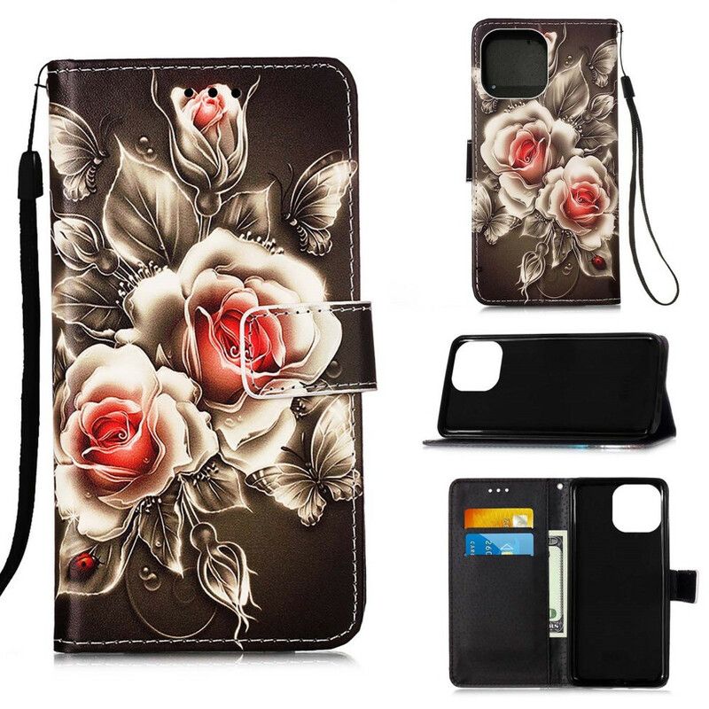 Kožené Puzdro iPhone 13 Mini Zlaté Ruže