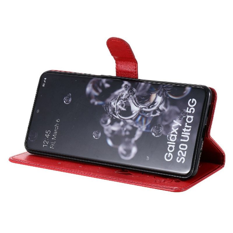 Kožené Puzdro Samsung Galaxy S20 Ultra Mačka A Včielka So Šnúrkou