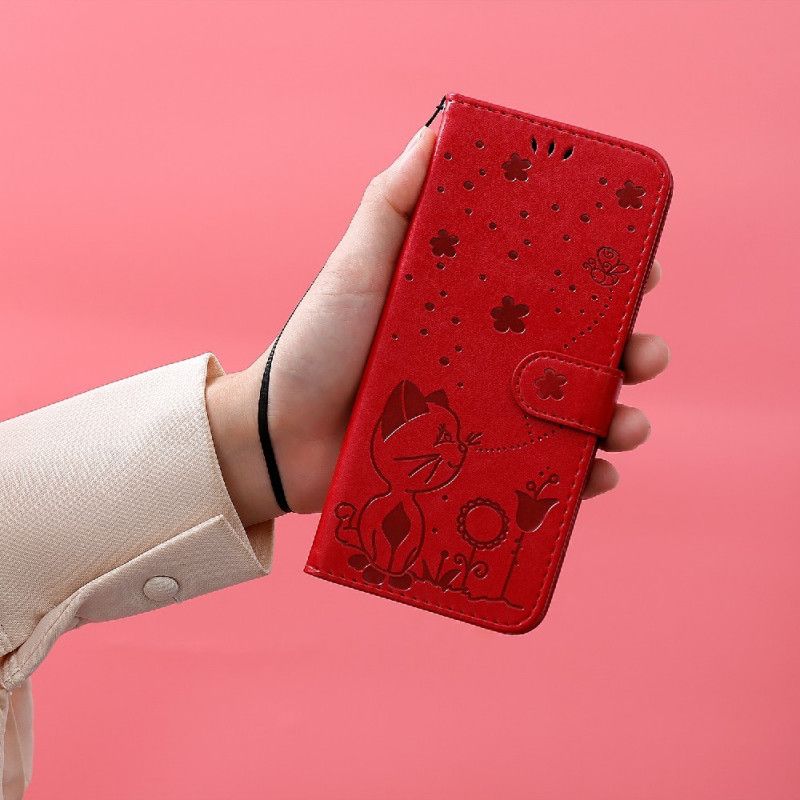 Kožené Puzdro Samsung Galaxy S20 Ultra Mačka A Včielka So Šnúrkou