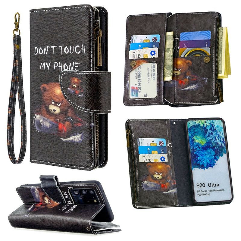 Kožené Puzdro Samsung Galaxy S20 Ultra Vreckový Medveď Na Zips