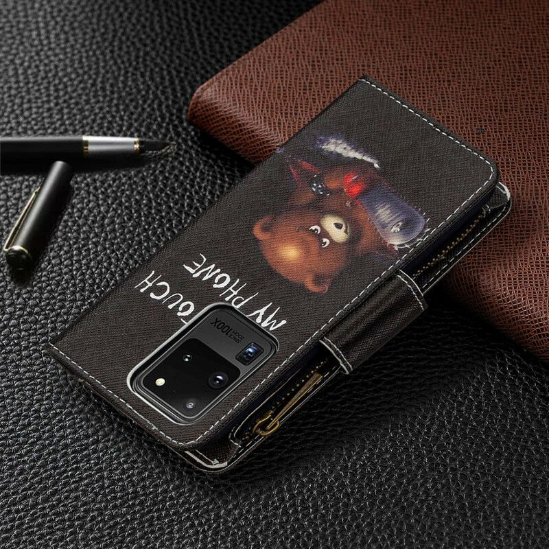 Kožené Puzdro Samsung Galaxy S20 Ultra Vreckový Medveď Na Zips
