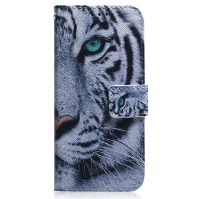 Kožené Puzdro Oppo Reno 8 Lite Biely Tiger