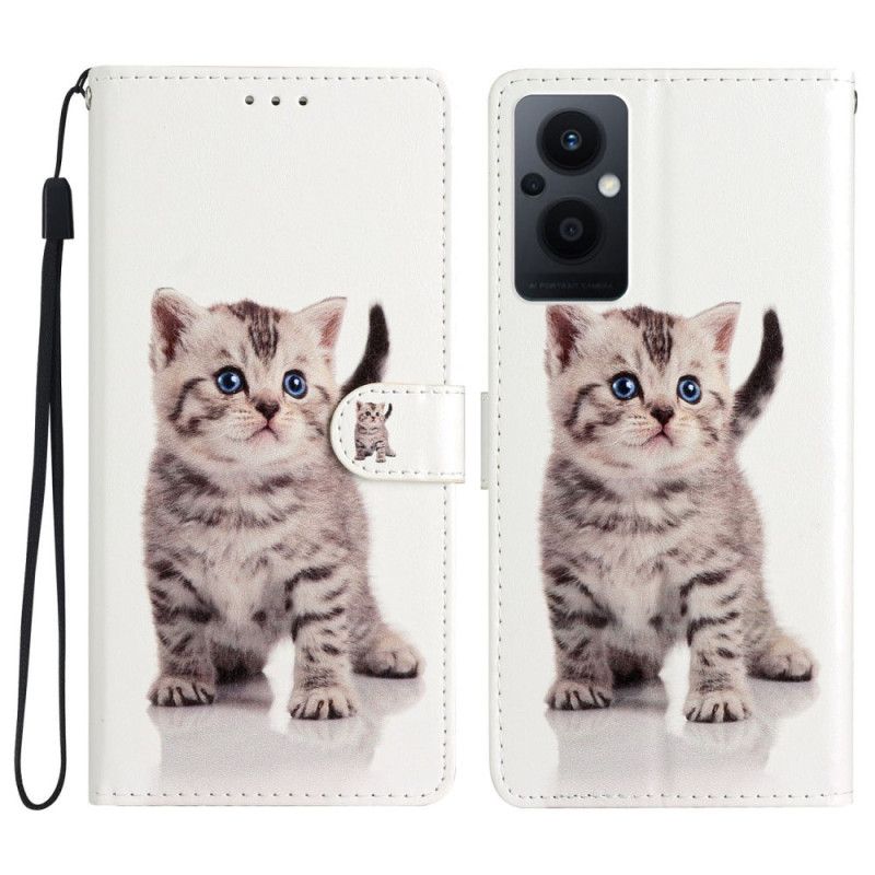 Kožené Puzdro Oppo Reno 8 Lite Strappy Mačiatko