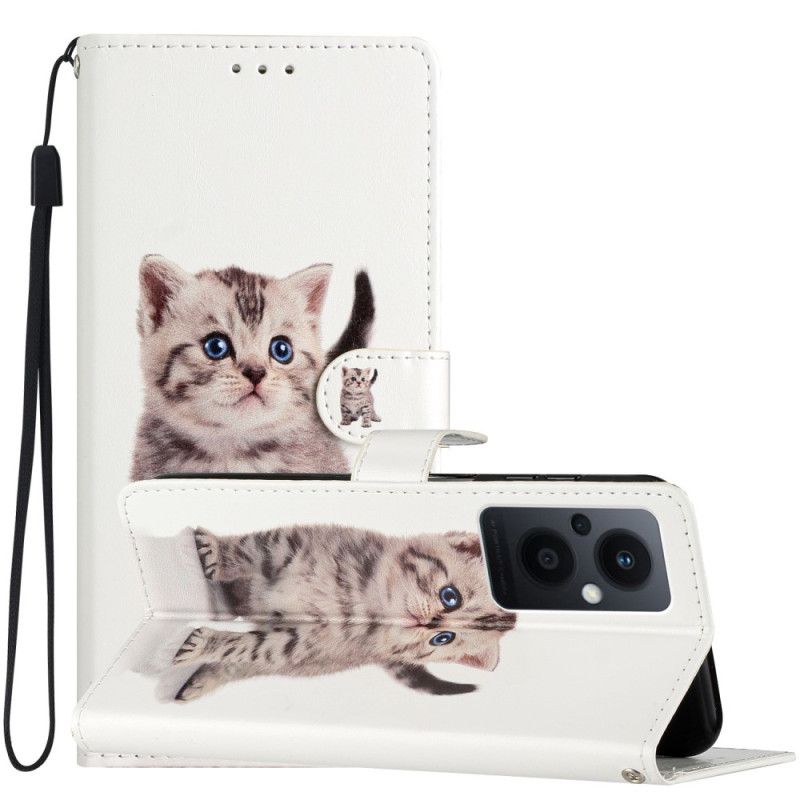 Kožené Puzdro Oppo Reno 8 Lite Strappy Mačiatko