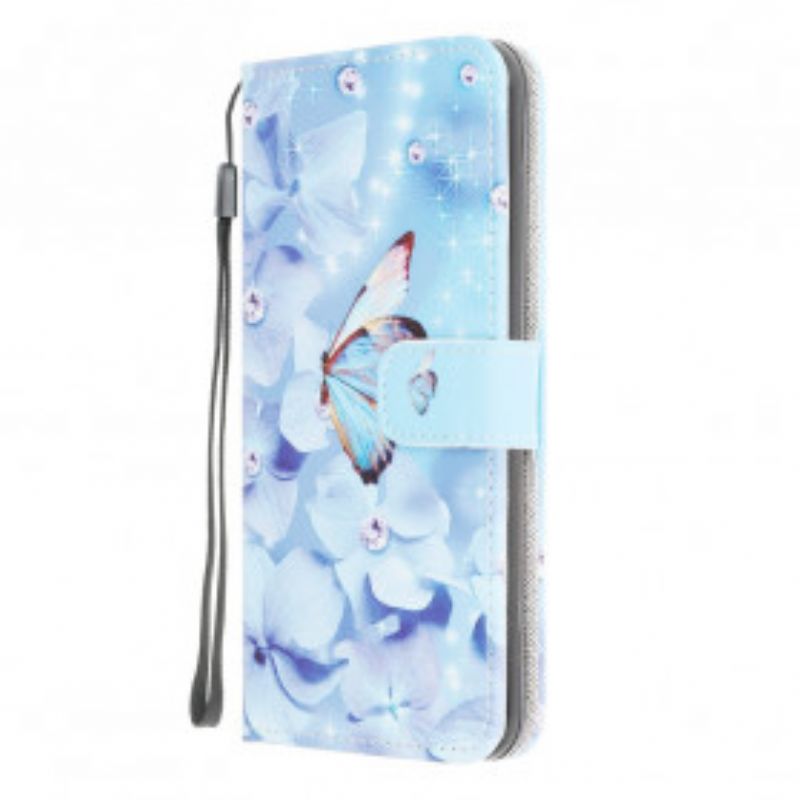 Kožené Puzdro Samsung Galaxy A22 Strappy Diamond Butterflies
