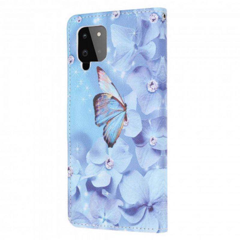 Kožené Puzdro Samsung Galaxy A22 Strappy Diamond Butterflies