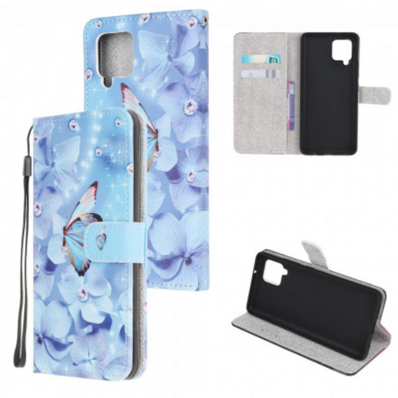 Kožené Puzdro Samsung Galaxy A22 Strappy Diamond Butterflies