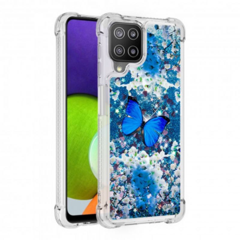 Kryt Samsung Galaxy A22 Glitter Blue Butterflies