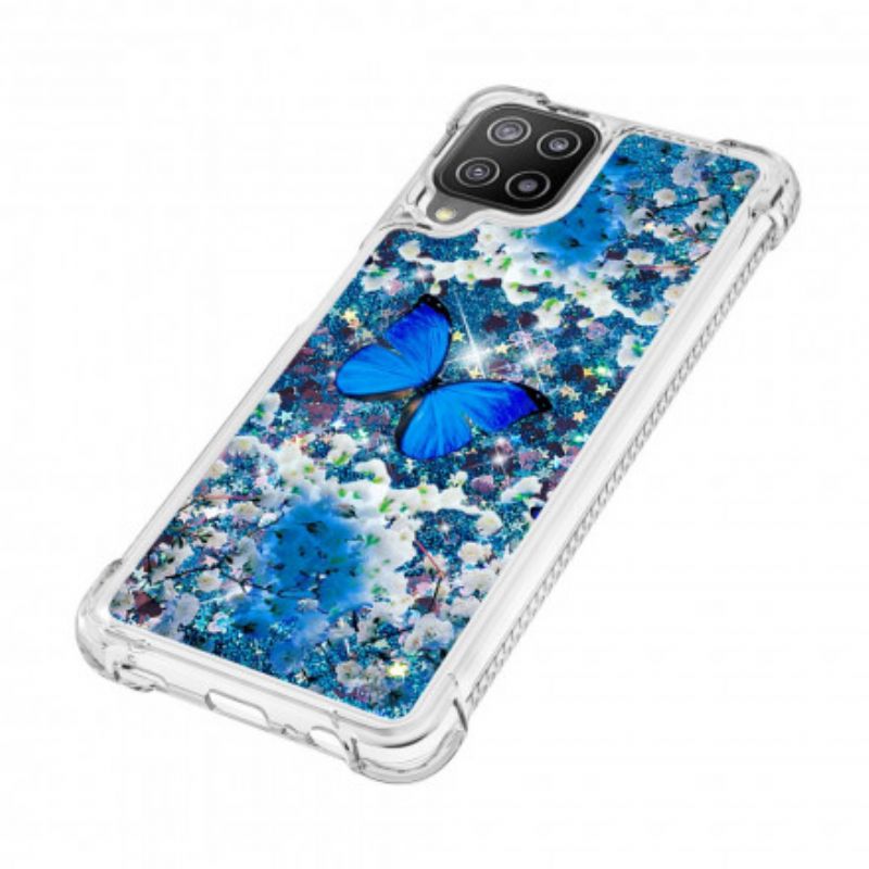 Kryt Samsung Galaxy A22 Glitter Blue Butterflies