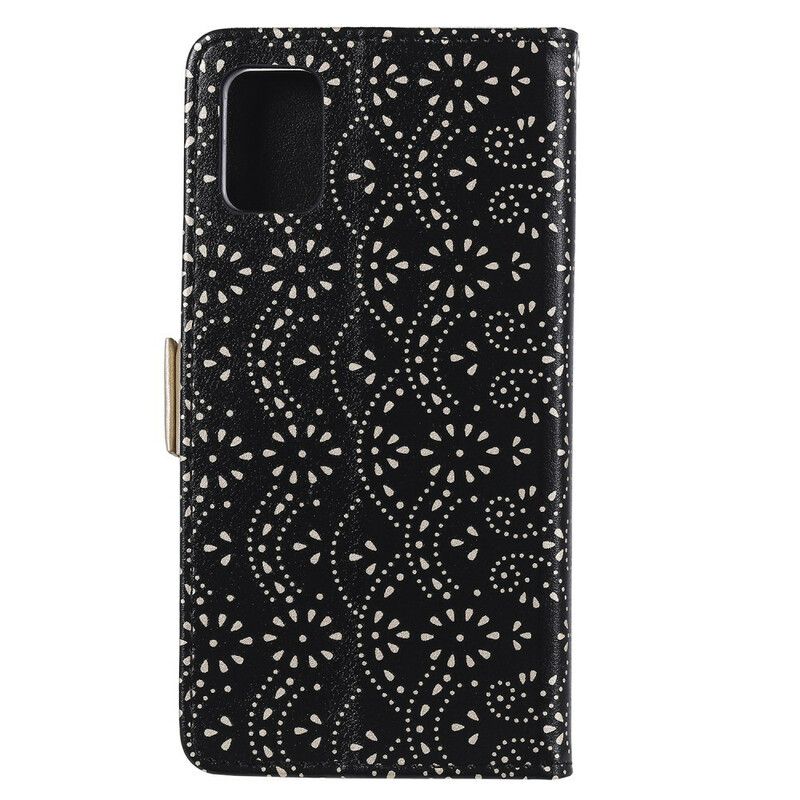 Peňaženkový Kryt Samsung Galaxy A71 Peňaženka Na Mince S Čipkovaným Remienkom