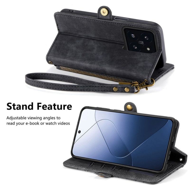 Kožené Puzdro Xiaomi 14t Pro Kryt Na Mobil Geometrický Dizajn Peňaženky Na Zips