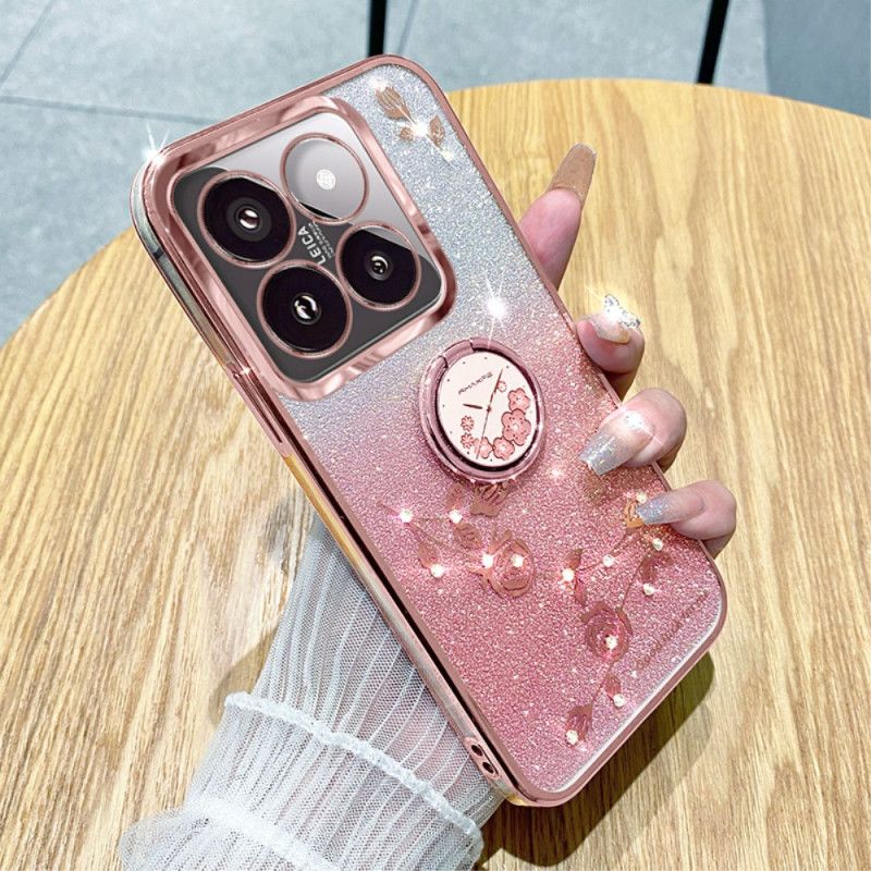 Kryt Xiaomi 14t Pro Kamienkový A Kvetinový Podporný Prsteň Kadem