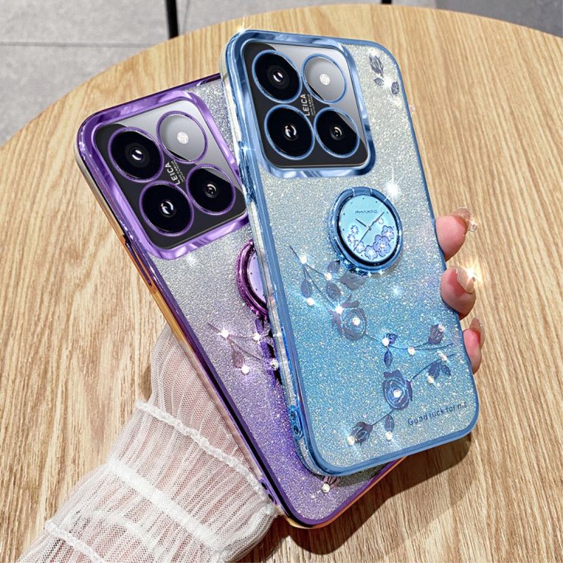 Kryt Xiaomi 14t Pro Kamienkový A Kvetinový Podporný Prsteň Kadem