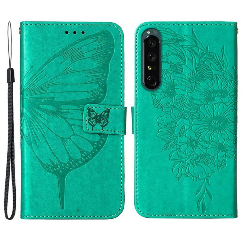 Kožené Puzdro Sony Xperia 1 IV Motýľ So Šnúrkou