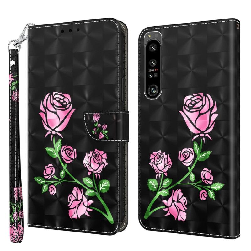 Kožené Puzdro Sony Xperia 1 IV Ruže So Šnúrkou