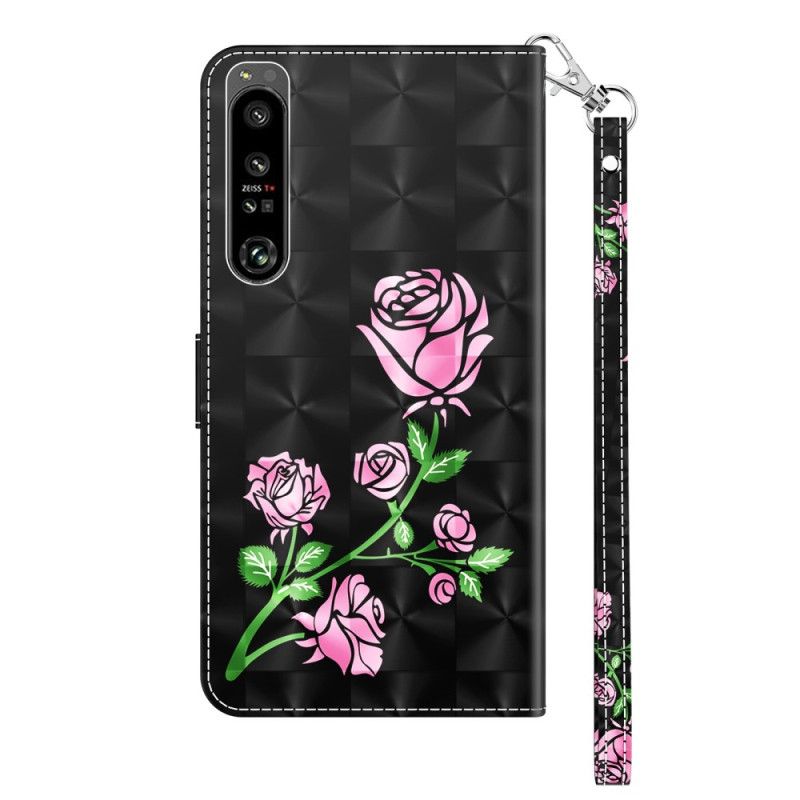 Kožené Puzdro Sony Xperia 1 IV Ruže So Šnúrkou