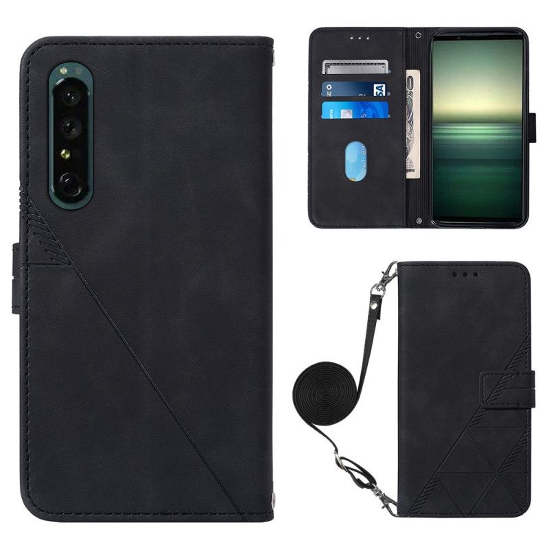 Kožené Puzdro Sony Xperia 1 IV Trojuholníky S Ramenným Popruhom