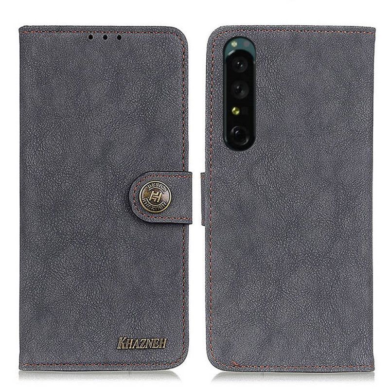 Peňaženkový Kryt Sony Xperia 1 IV Vintage Khazneh Štiepaná Koža