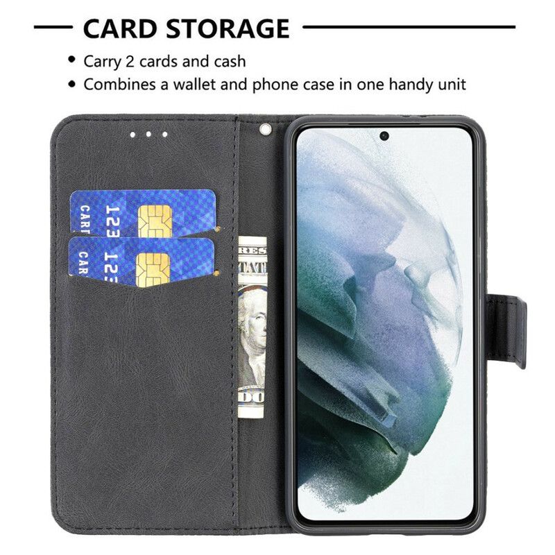 Kožené Puzdro Samsung Galaxy S21 FE Barokový Motýľ Strappy