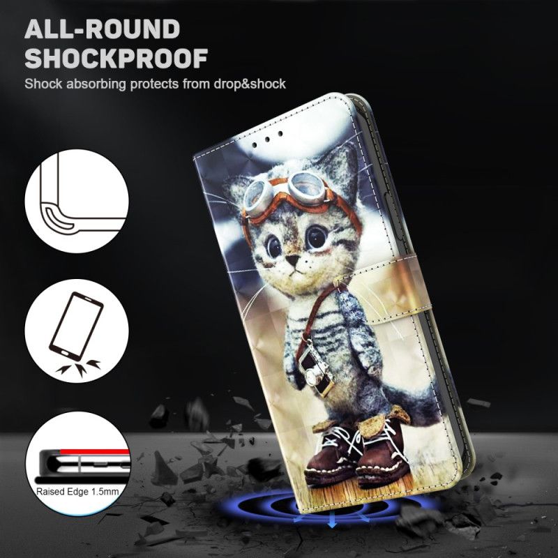 Kožené Puzdro iPhone 15 Pro Max Letecká Mačka S Popruhom