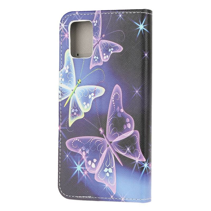 Kožené Puzdro Samsung Galaxy A51 5G Neónové Motýle