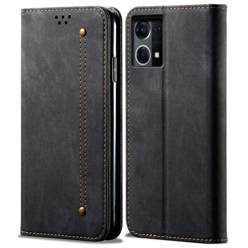 Flipové Puzdro Oppo Reno 7 Kožené Puzdro Džínsová Tkanina